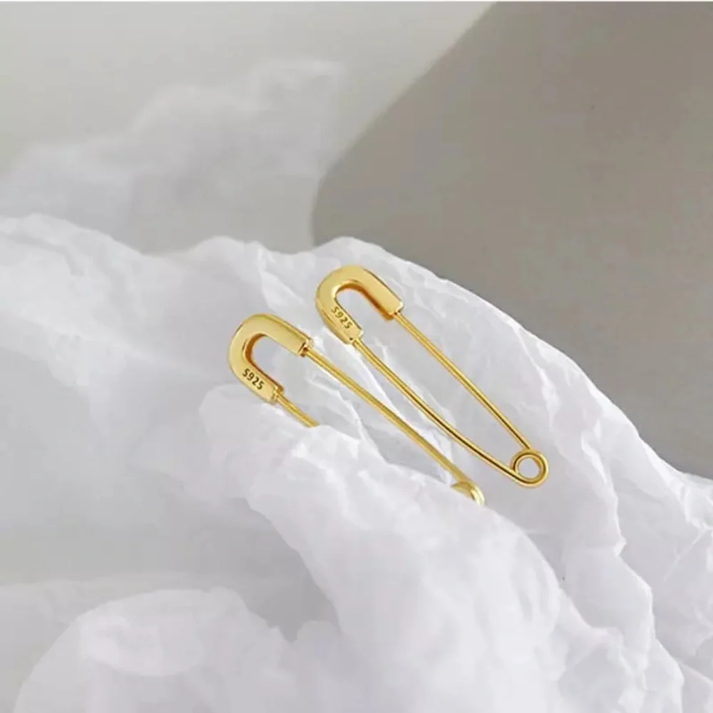 18kt Gold Plated Sterling Silver Safety Pin Earrings - Picture 2 of 4